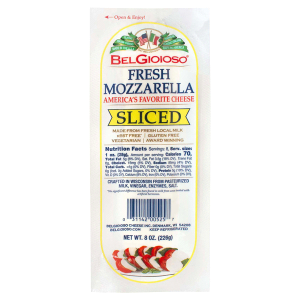 Belgioioso Deli Cheese Sliced Mozzarella 8oz