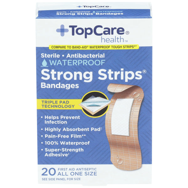 TopCare Waterproof Strong Strips Bandages All One Size 20ct