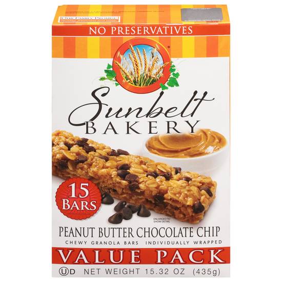 Sunbelt PB Choc chip granola bar 15ct