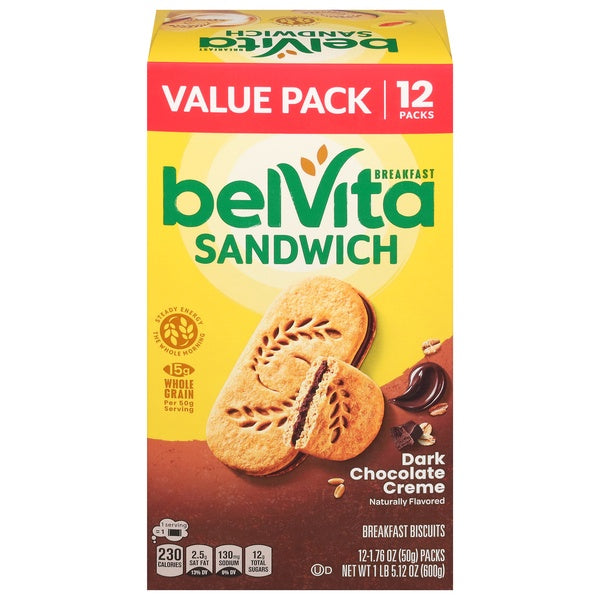 Belvita Dark Chocolate Creme Sandwich Breakfast Biscuits 12ct