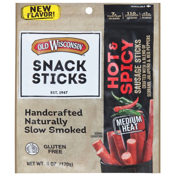 Old Wisconsin Hot & Spicy Sausage Snack Sticks 6oz