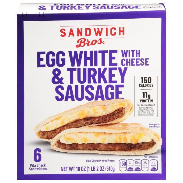 Sandwich Bros. Egg White w/ Cheese, Turkey & Sausage Pita Snack Sandwiches 6ct