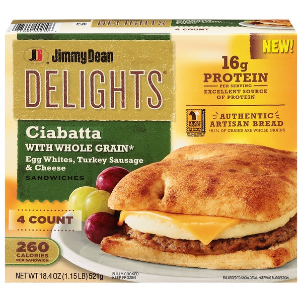 Jimmy Dean Delights Ciabatta Egg White Turkey Sausage & Cheese Sandwich 4ct