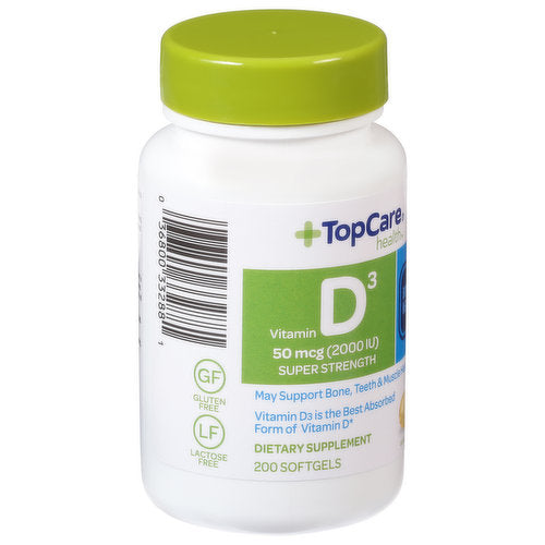 Top Care 2000 IU Vitamin D3 Softgels 200ct