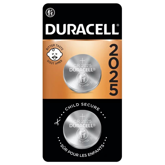 Duracell CR 2025 3V Lithium Coin Batteries 2ct