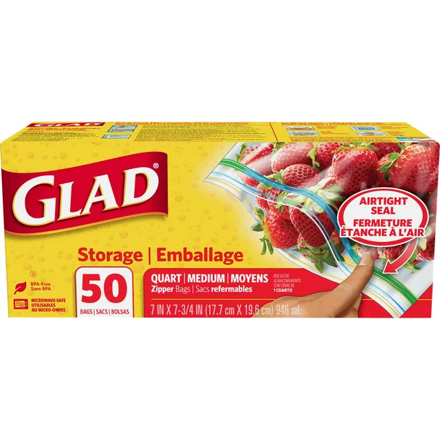 Glad Quart Storage Zipper Bags 50ct