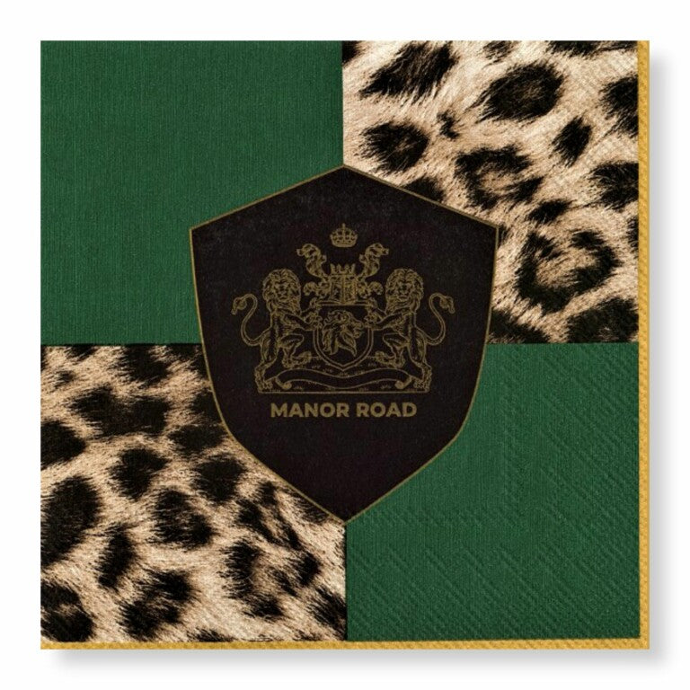 Manor Road Checkerboard Leopard Cocktail Napkins 20ct