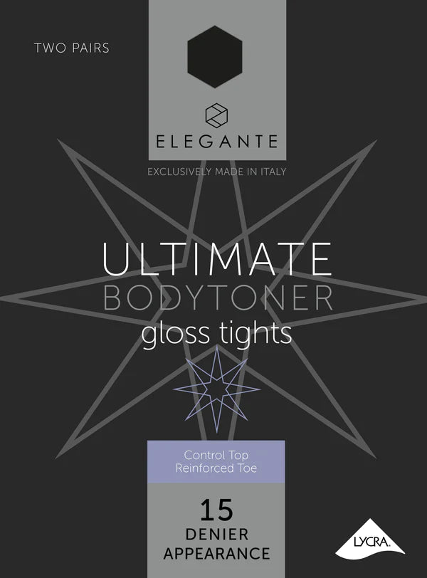 Elegante Ultimate Black Bodytoner Tights with Gloss Leg Large 2pk