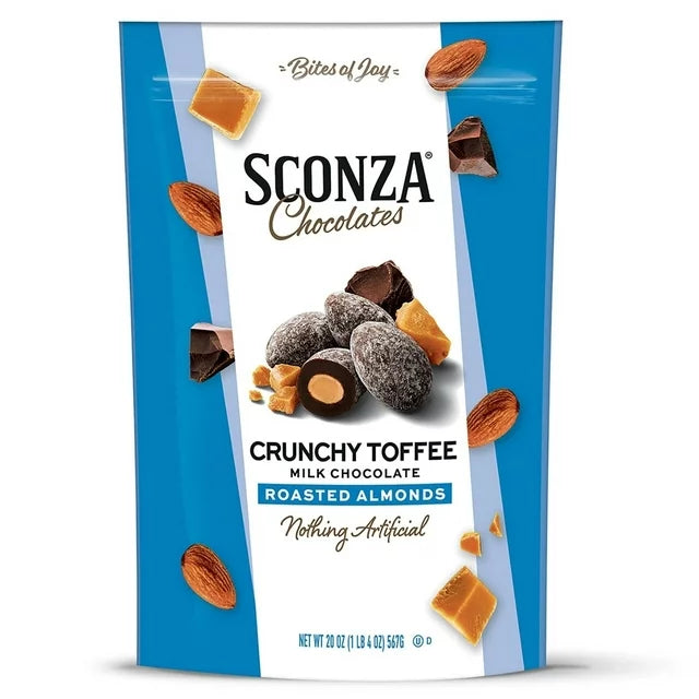 Sconza Chocolates Crunchy Toffee Milk Choc Almonds 20oz