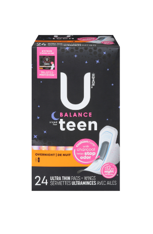 *U by Kotex Balance Ultra Thin Overnight Pads Teen Size 24ct