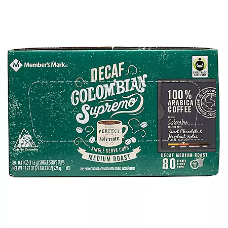 Member's Mark Colombian Supremo Medium Roast Decaf Coffee Pods 80ct