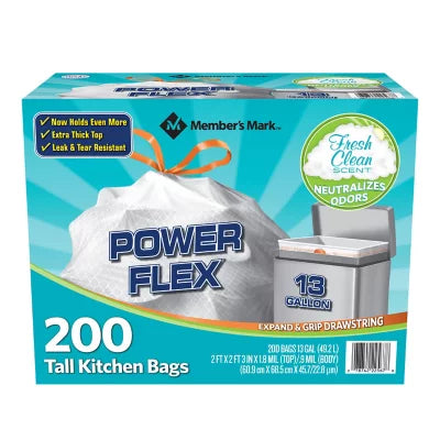 Member's Mark Power Flex Tall Kitchen Bags 13 Gal 100ct