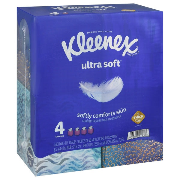 Kleenex Ultra Soft 3 Ply Tissues 60ct x 4