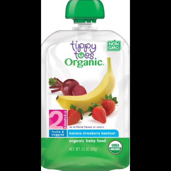 Tippy Toes Banana Strawberry Beetroot Organic Baby Food Pouch 3.5oz