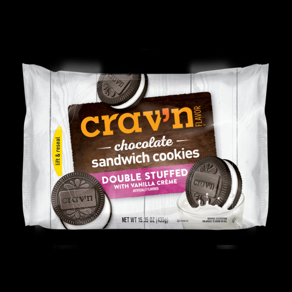 Crav'n Flavor Vanilla Creme Double Stuffed Chocolate Sandwich Cookies 15.35oz