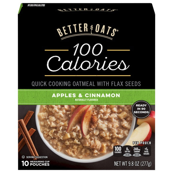 Better Oats Apples & Cinnamon 100 Calories Oatmeal Pouches 10ct