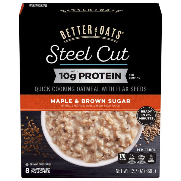 Better Oats Maple & Brown Sugar With 10g Protein Steel Cut Oatmeal 12.7oz  8ct