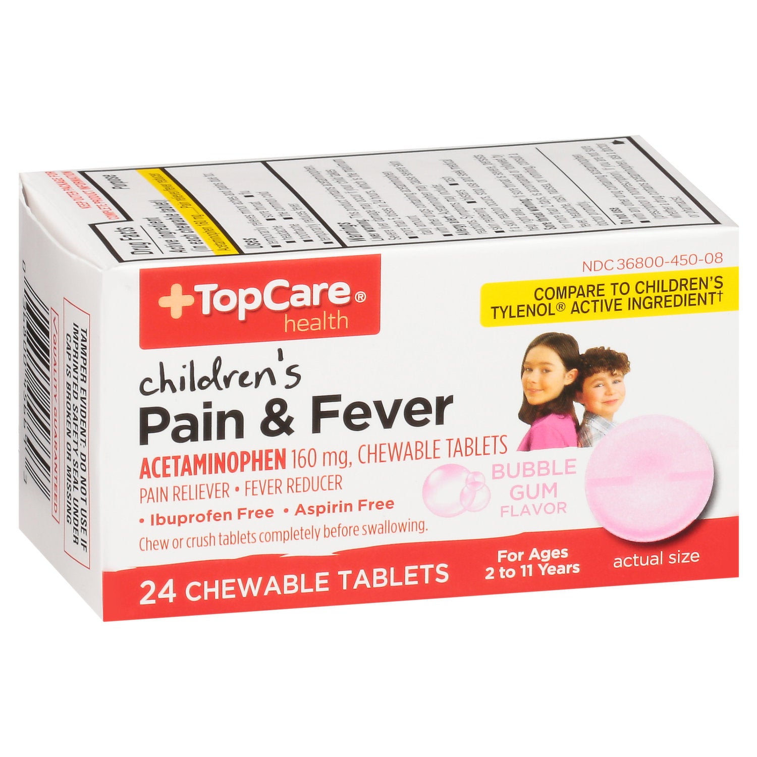 TopCare Children's Bubble Gum Chewable Pain & Fever Reliever 24ct