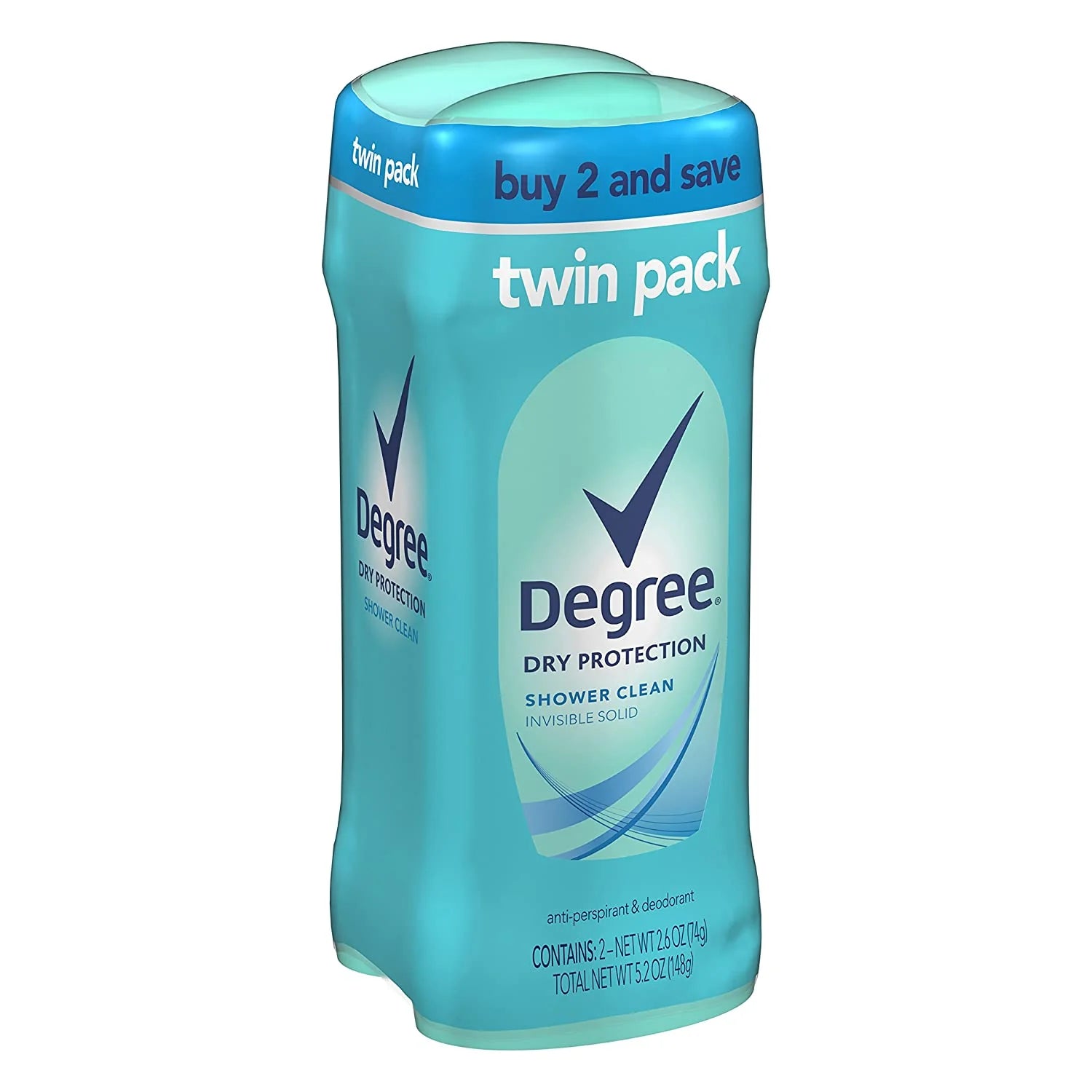 Degree Twin Pack Shower Clean Invisible Solid Antiperspirant/Deodorant 2.6oz  x 2