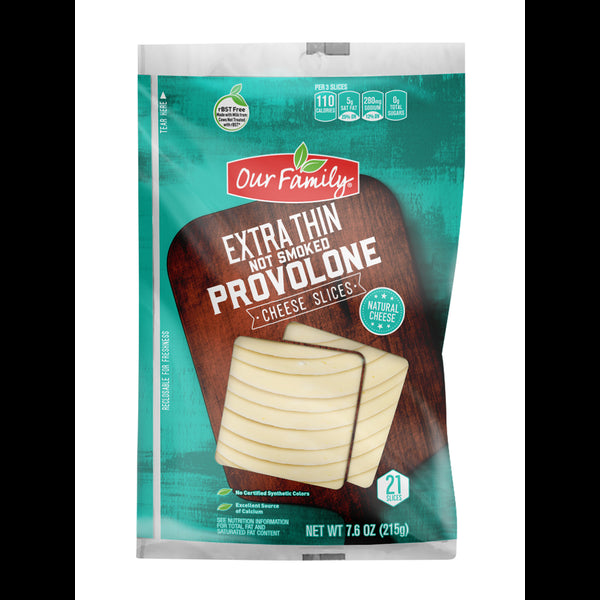 Our Family Extra Thin Not Smoked Provolone Cheese Slices 7.6oz