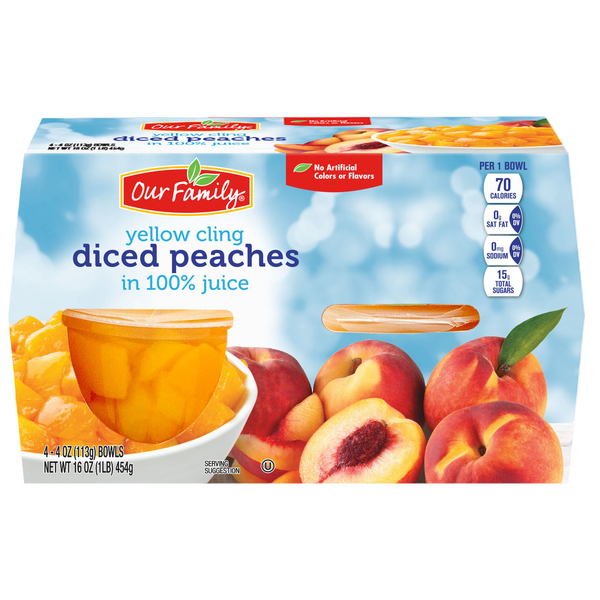 Our Family Diced Peaches Fruit Cups 4pk