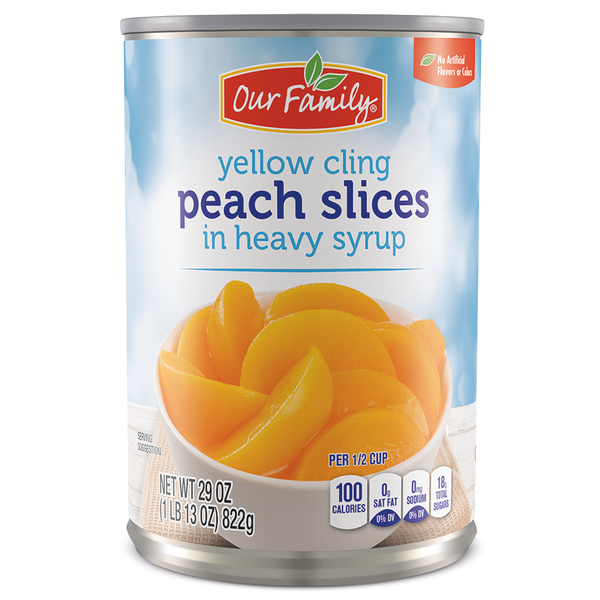 Our Family Yellow Cling Peaches in heavy syrup 15.25oz