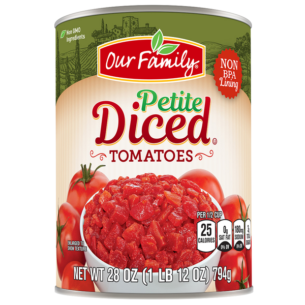 Our Family Petite Diced Tomatoes 28 oz