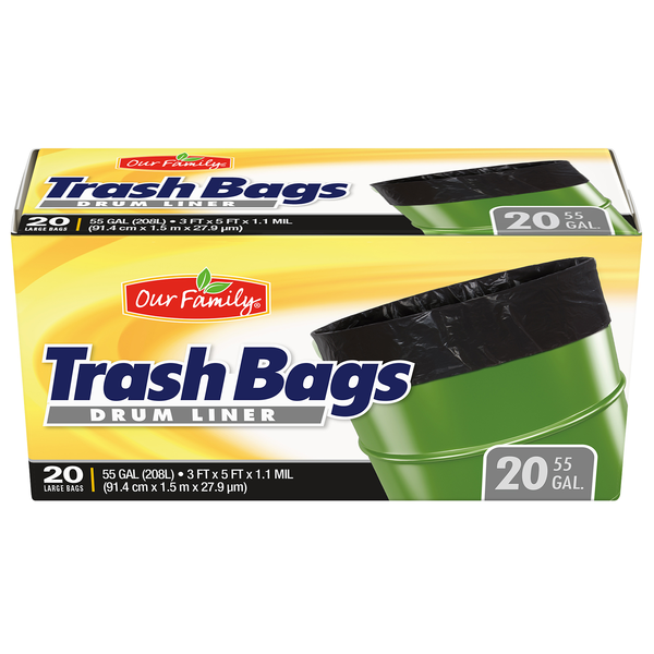 Our Family Drum Liner Trash Bags 55Gal 20ct