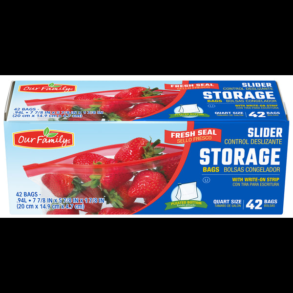 Our Family Resealable Slider Quart Storage Bag 42ct