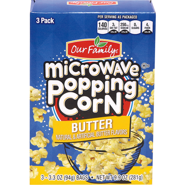 Our Family Butter Microwave Popcorn 3.3oz x 3