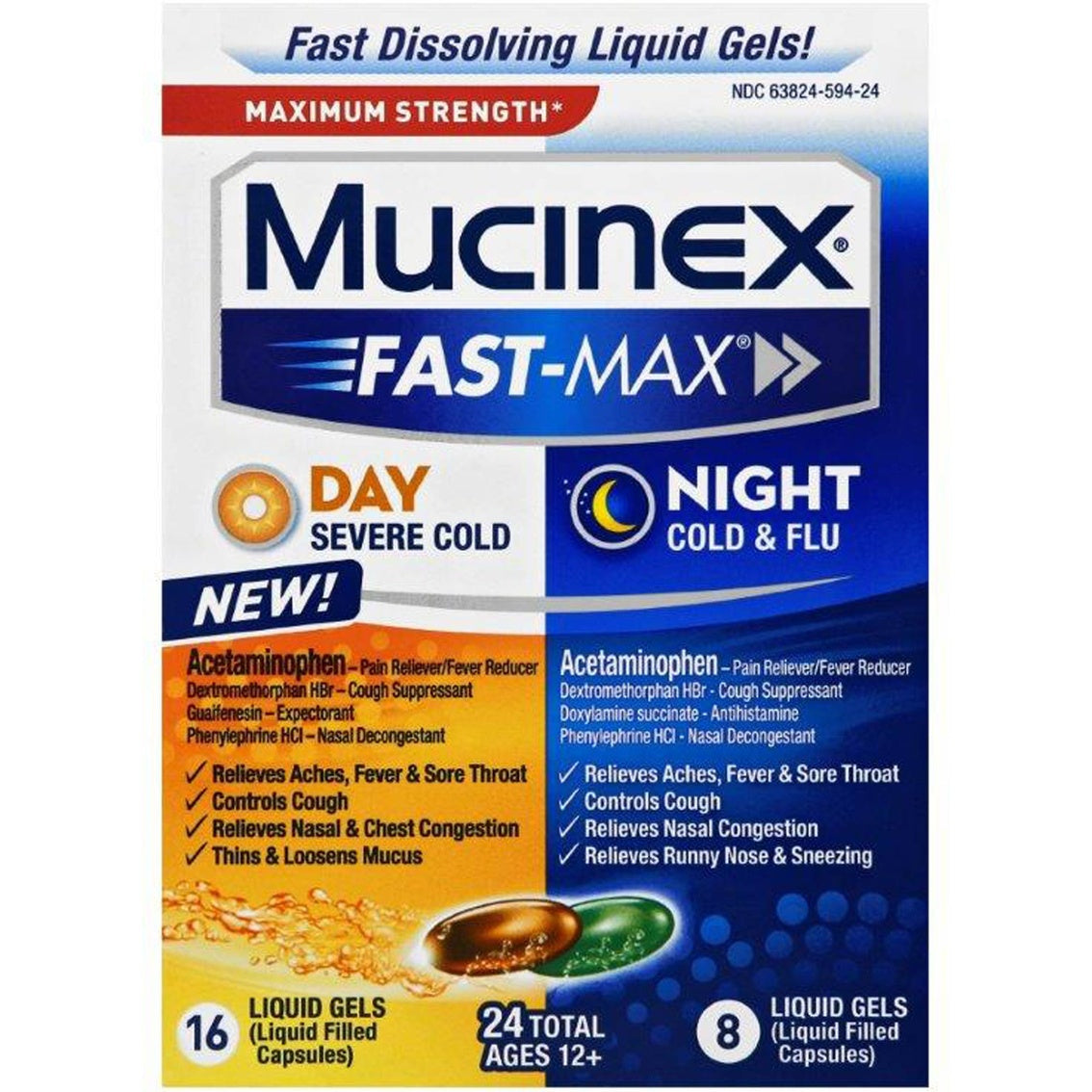 Mucinex Fast-Max Cold & Flu Day & Night Liquid Gels 24ct