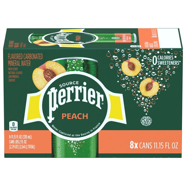 Perrier Peach Flavored Carbonated Mineral Water 11.15oz x 8