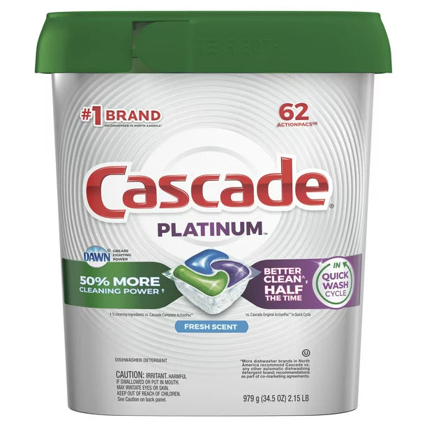 Cascade Platinum Fresh Scent W/Dawn Actionpacs 62ct