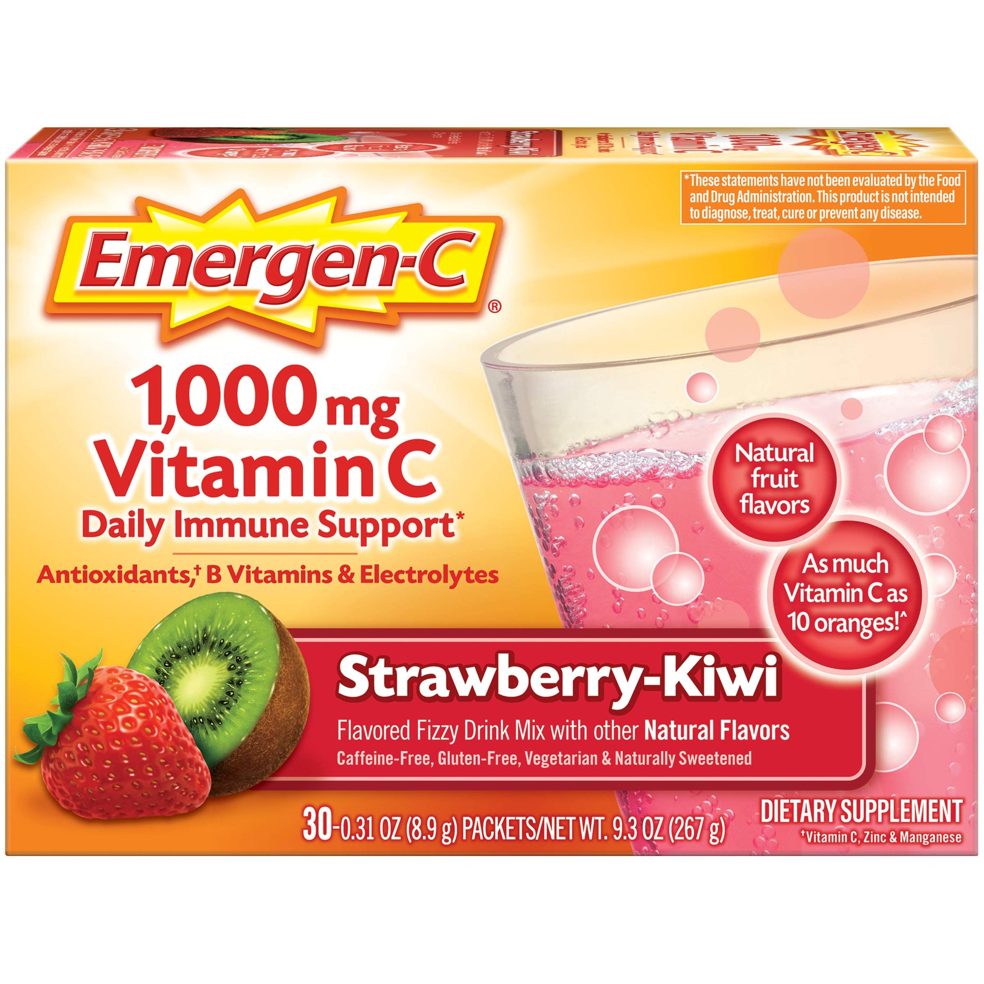 Emergen-C 1000 Vitamin C Strawberry Kiwi Daily Immune Support 30ct