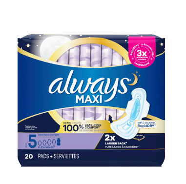 Always Maxi Overnight Pads Size 5 20ct