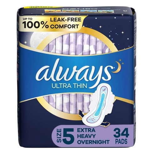 Always Overnight Sz 5  Ultra Thin Pads w/ wings 34ct