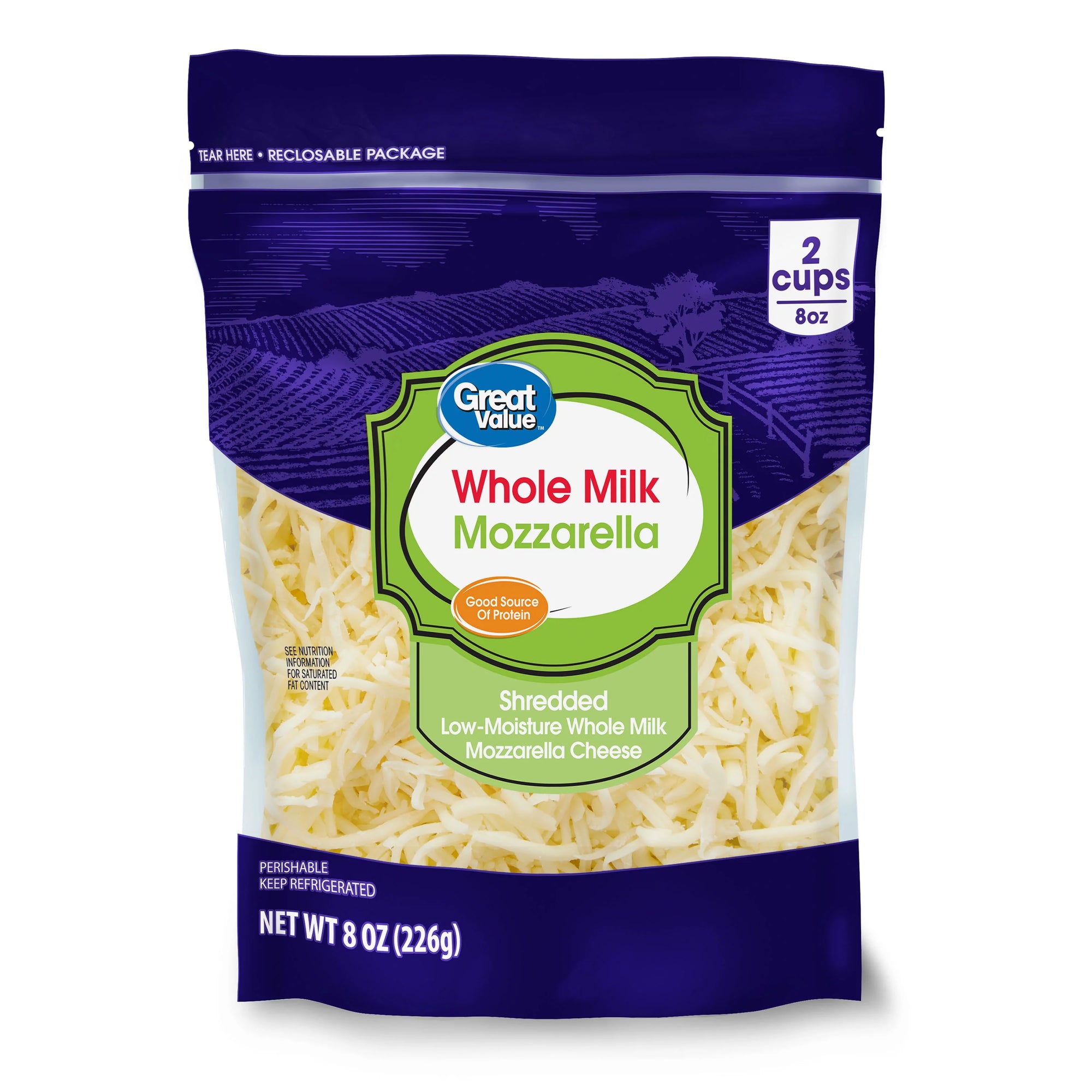 Great Value Whole Milk Shredded Mozzarella 8oz