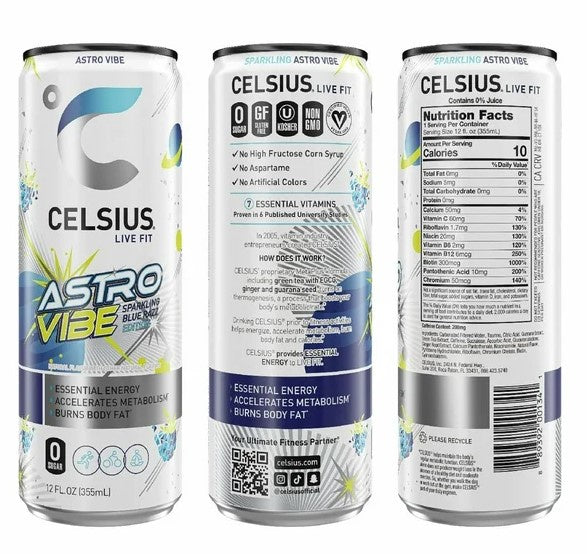 Celsius Live Fit AstroVibe Blue Razz Drink 12fl oz x 12