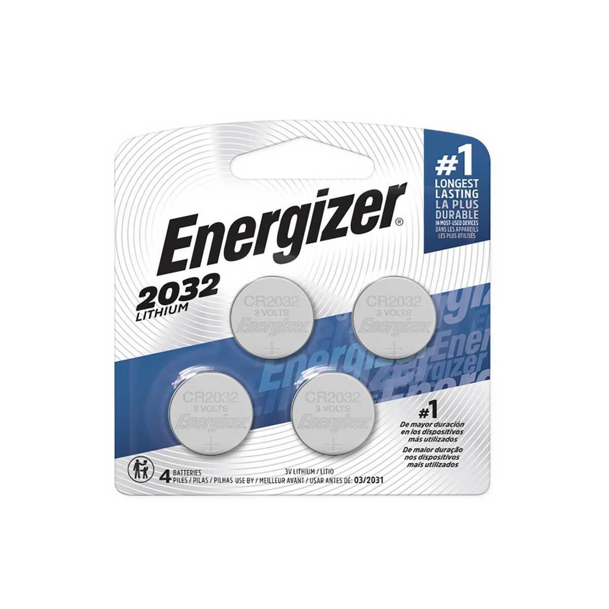 Energizer CR2032 3 volts Lithium Coin Cell Batteries 4ct