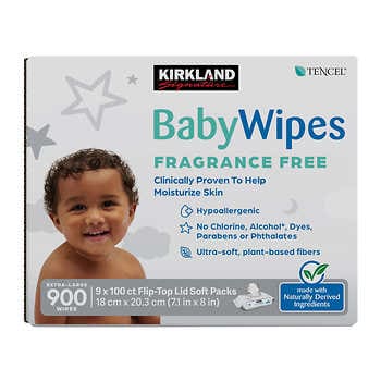 Kirkland Signature Fragrance Free Baby Wipes 100ct x9