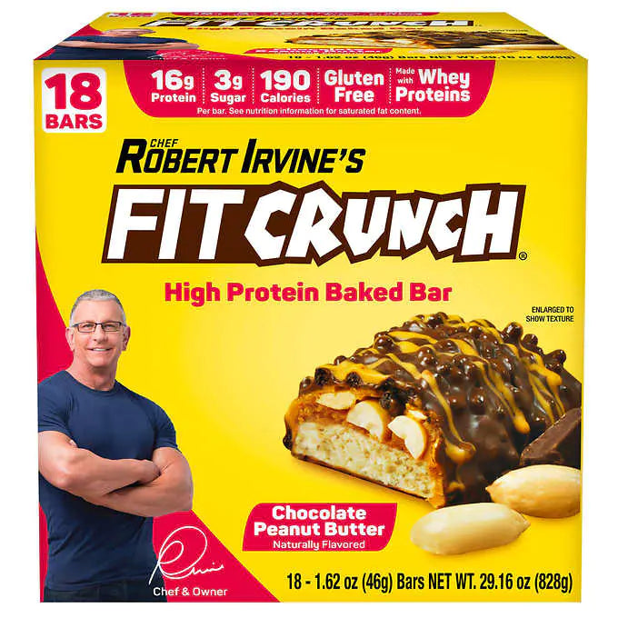 Robert Irvine's Fit Crunch Chocolate Peanut Butter Protein Bar 1.62oz x 18