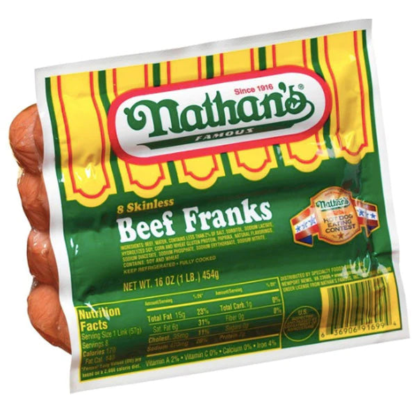 Nathan's Beef Frank Hot Dogs 14 oz